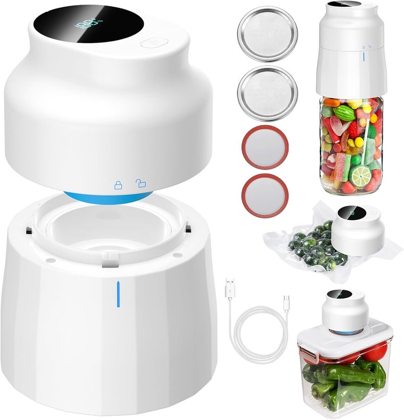 afontoto Electric Mason Jar Vacuum Sealer Kit for Wide Mouth and Regular Mouth Mason Jars Vacuum Sealing Machine for Food Storage Compatible with Vacuum Zipper Bags and Vacuum Seal Containers - Image 1